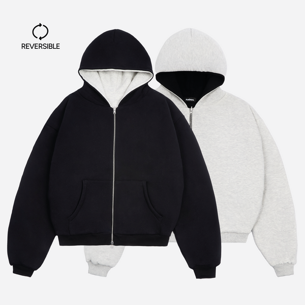 GREY/BLACK REVERSIBLE ZIP HOODIE – KAIZEN MARKET GREY/BLACK REVERSIBLE ZIP HOODIE – KAIZEN MARKET
